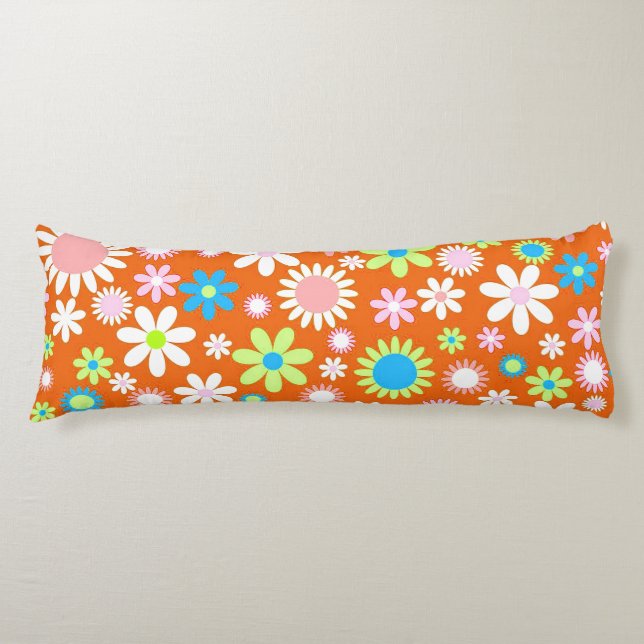 Orange Flower Power Body Pillow (Front)