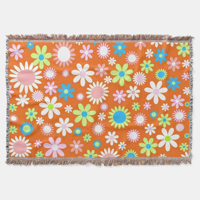 Orange Flower Power Throw Blanket (Front)