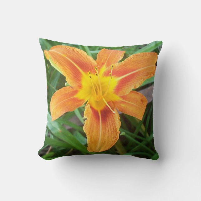 Orange Flower Throw Pillow (Front)