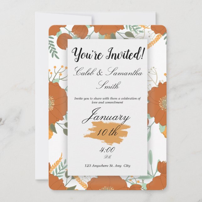 Orange Flower Wedding Invitation (Devant)