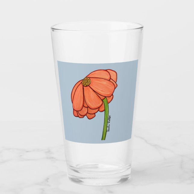 Orange Flower with Blue background Glass (Front)