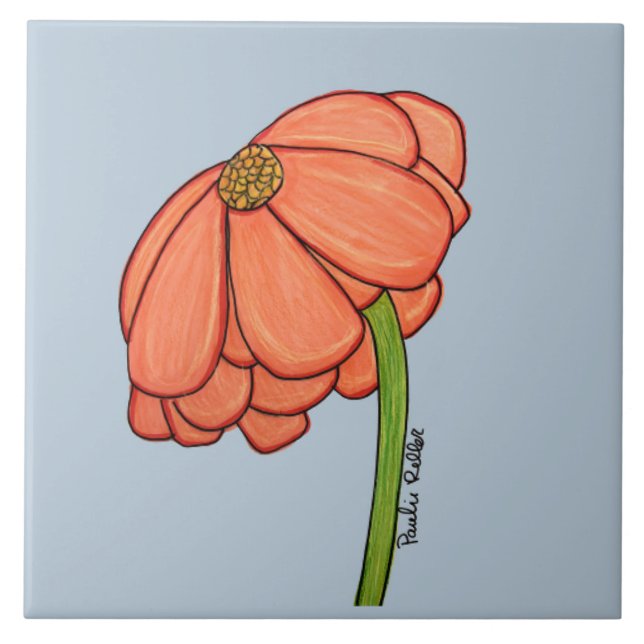 Orange Flower with Blue background Tile (Front)