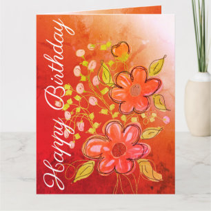 Orange Flowered Personalized Birthday Card