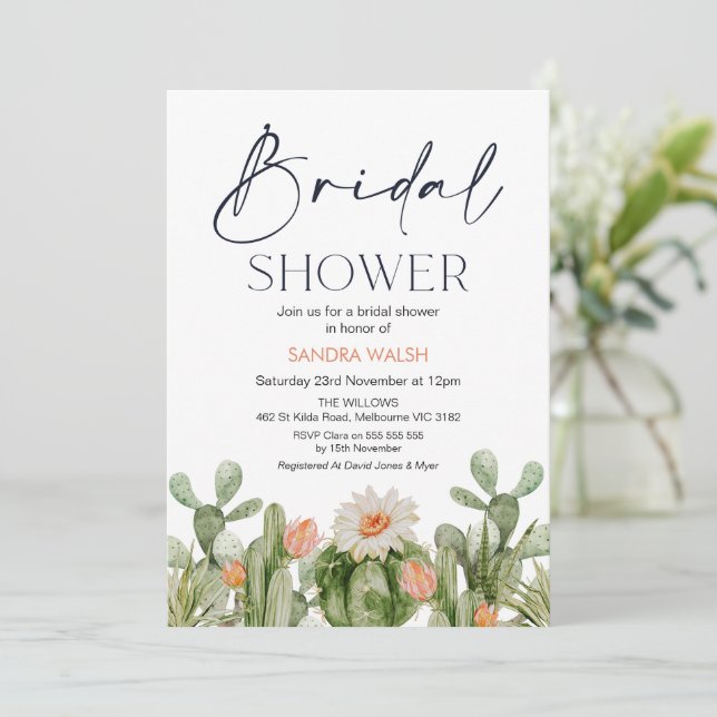 Orange Flowering Cactus Bridal Shower Invitation (Standing Front)