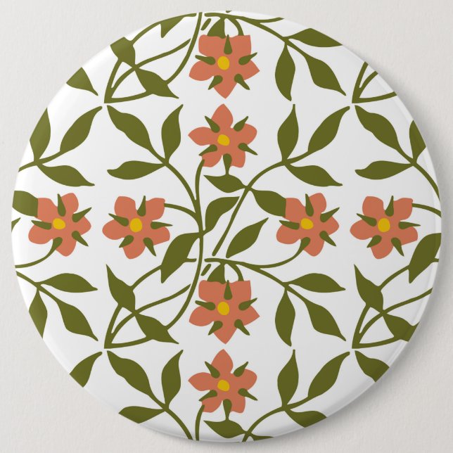 ORANGE FLOWERS 6 INCH ROUND BUTTON (Front)