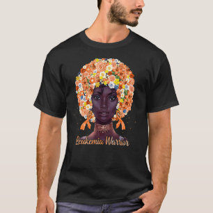 Orange Flowers Afro Hair Black Woman Leukaemia War T-Shirt