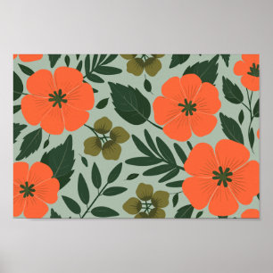 Orange Flowers and Green Leaves Poster