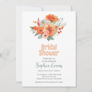 Orange Flowers and Greenery White Bridal Shower Invitation