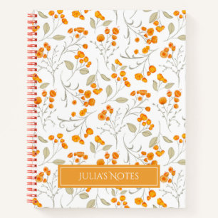 Orange flowers and leafy branches pattern personal notebook