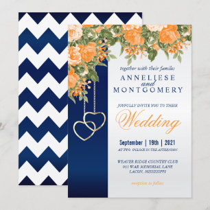Orange Flowers and Navy Blue Invitation
