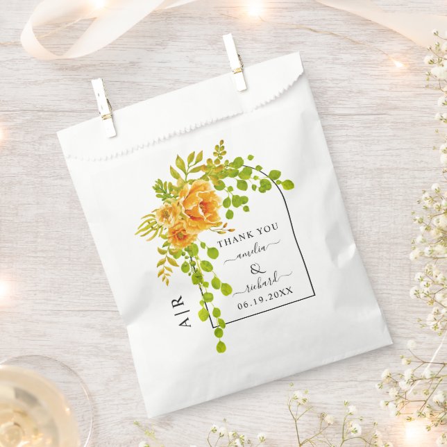 Orange flowers, arch and monogram fall wedding favour bag (Clipped)