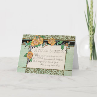 Orange Flowers Art Deco Rhyming Poem Birthday Card