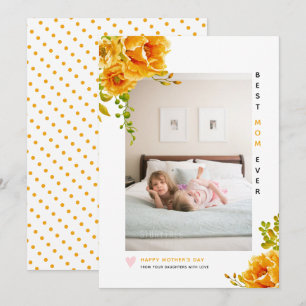 Orange flowers Best Mom Ever Mother's Day photo Holiday Card