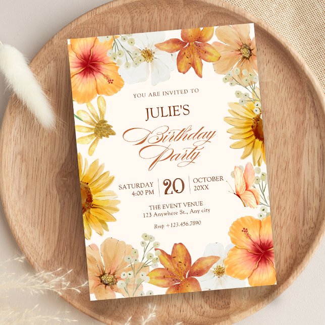 Orange flowers birthday invitation (Creator Uploaded)