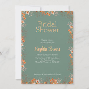 Orange Flowers Border Green Bridal Shower Invitation