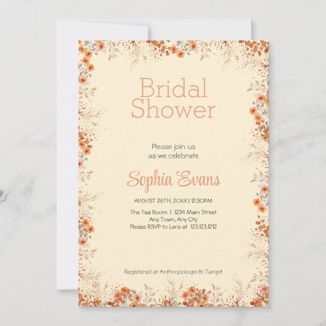 Orange Flowers Border Yellow Bridal Shower Invitation (Front)