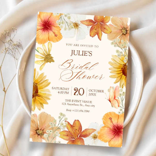 Orange flowers bridal shower invitation (Creator Uploaded)