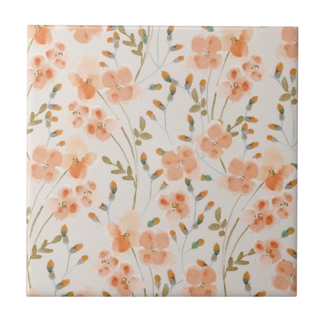 Orange Flowers Ceramic Tile (Front)