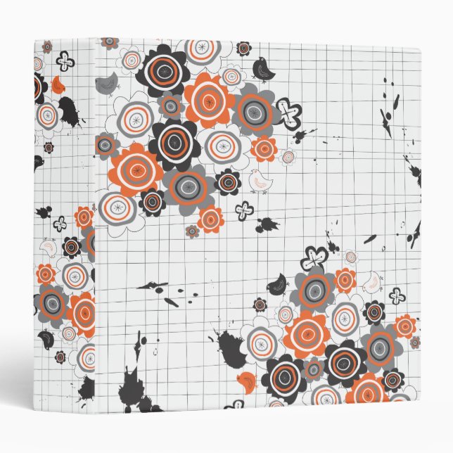 Orange Flowers Chicks Grunge Ink Blots Doodles Kid Binder (Front/Spine)