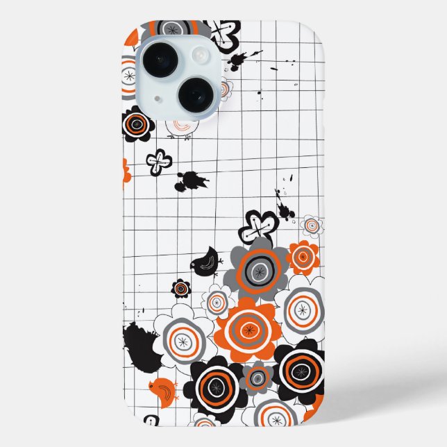 Orange Flowers Chicks Grunge Ink Blots Doodles Kid Case-Mate iPhone Case (Back)