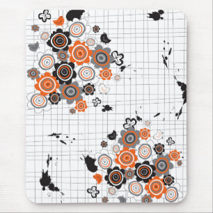 Orange Flowers Chicks Grunge Ink Blots Doodles Kid Mouse Pad