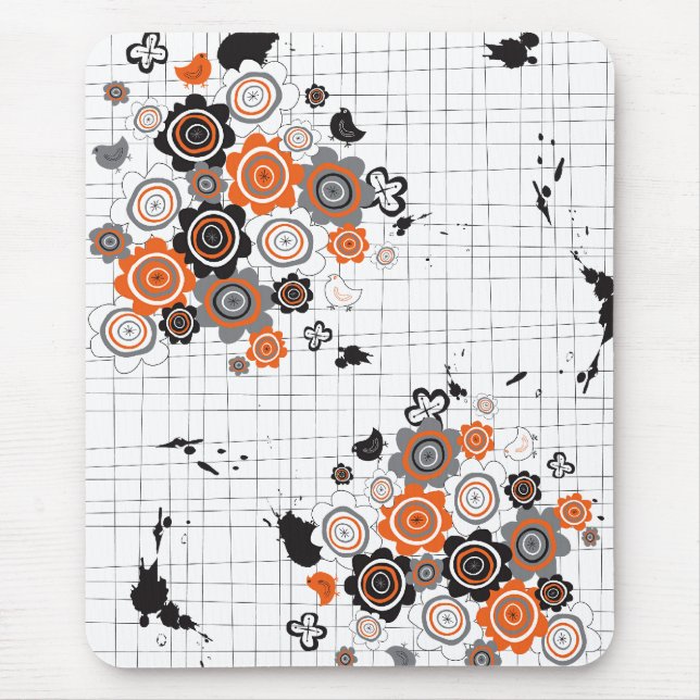 Orange Flowers Chicks Grunge Ink Blots Doodles Kid Mouse Pad (Front)