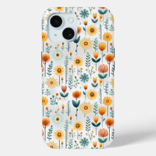 Orange Flowers Colourful Pattern iPhone 15 Case