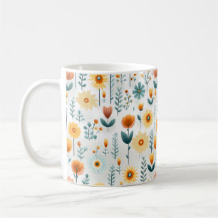 Orange Flowers Colourful Pattern Coffee Mug