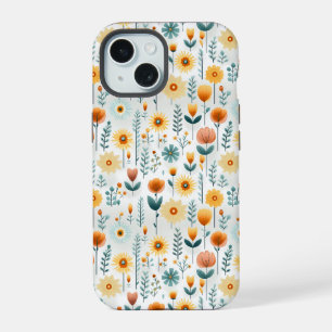 Orange Flowers Colourful Pattern iPhone 15 Case