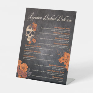 Orange Flowers Elegant Cocktail Menu Pedestal Sign