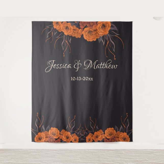 Orange Flowers Elegant Wedding Backdrop  Tapestry (Front)