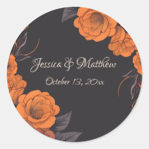 Orange Flowers Elegant Wedding Sticker