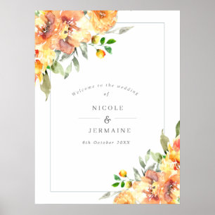 Orange Flowers Fall Wedding Welcome Poster