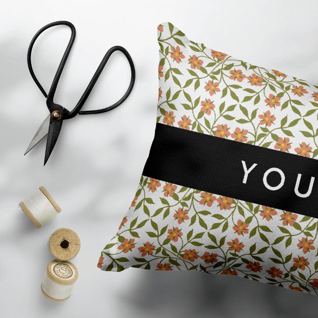 Orange Flowers, Floral Pattern, Boho, Your Name Accent Pillow (Creator Uploaded)