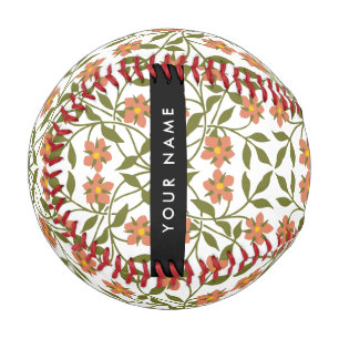 Orange Flowers, Floral Pattern, Boho, Your Name Baseball