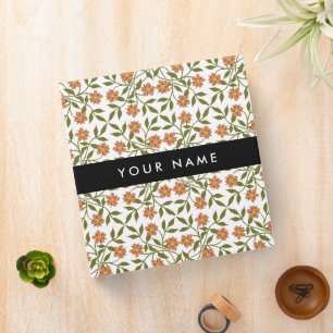 Orange Flowers, Floral Pattern, Boho, Your Name Binder