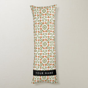 Orange Flowers, Floral Pattern, Boho, Your Name Body Pillow