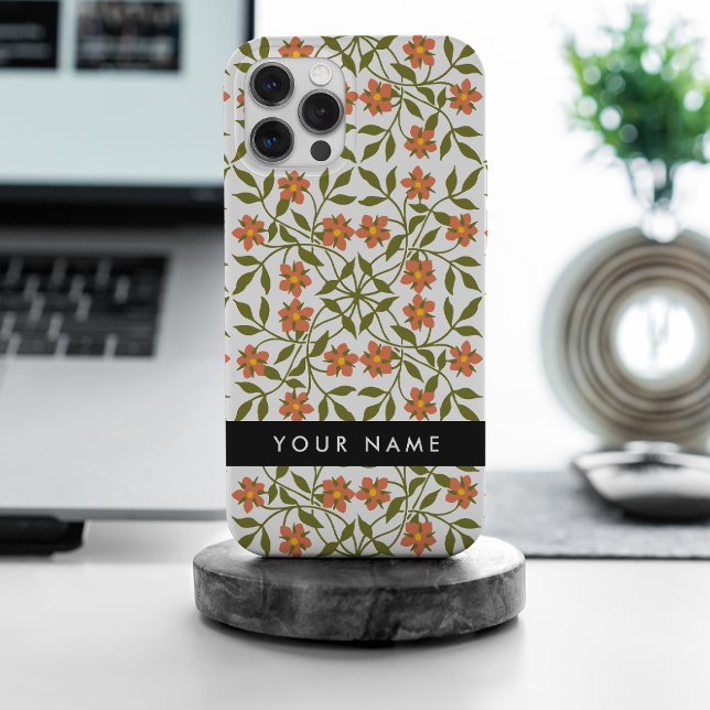 Orange Flowers, Floral Pattern, Boho, Your Name Case-Mate iPhone Case (Creator Uploaded)