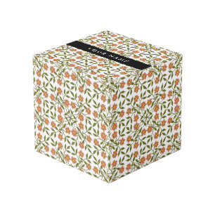 Orange Flowers, Floral Pattern, Boho, Your Name Cube