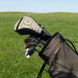Orange Flowers, Floral Pattern, Boho, Your Name Golf Head Cover