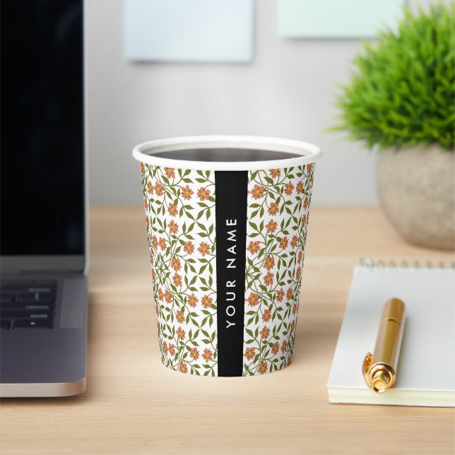 Orange Flowers, Floral Pattern, Boho, Your Name Paper Cups (Insitu)