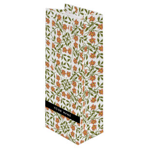 Orange Flowers, Floral Pattern, Boho, Your Name Wine Gift Bag