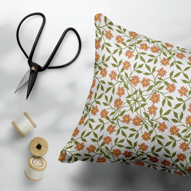 Orange Flowers, Floral Pattern, Greenery, Boho Accent Pillow (Creator Uploaded)