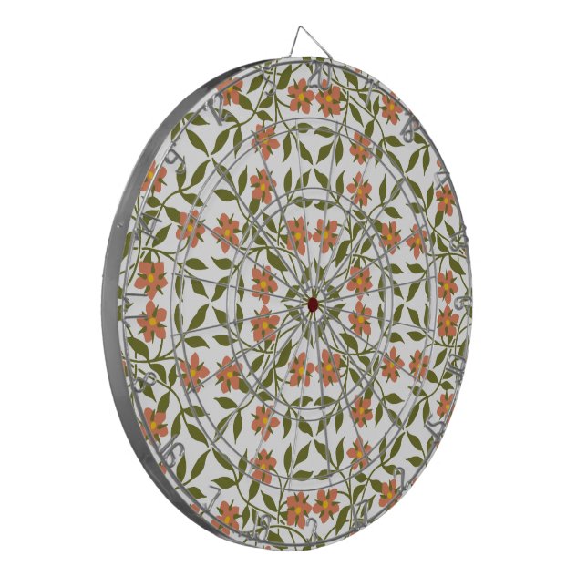 Orange Flowers, Floral Pattern, Greenery, Boho Dartboard (Front Left)