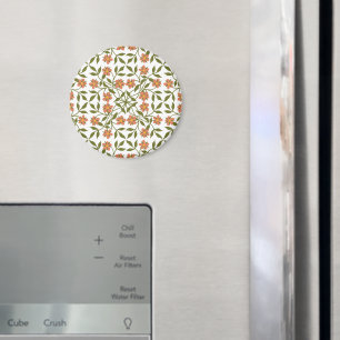 Orange Flowers, Floral Pattern, Greenery, Boho Magnet