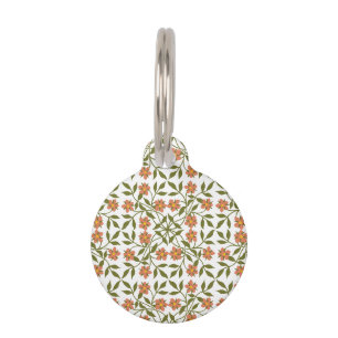 Orange Flowers, Floral Pattern, Greenery, Boho Pet Tag