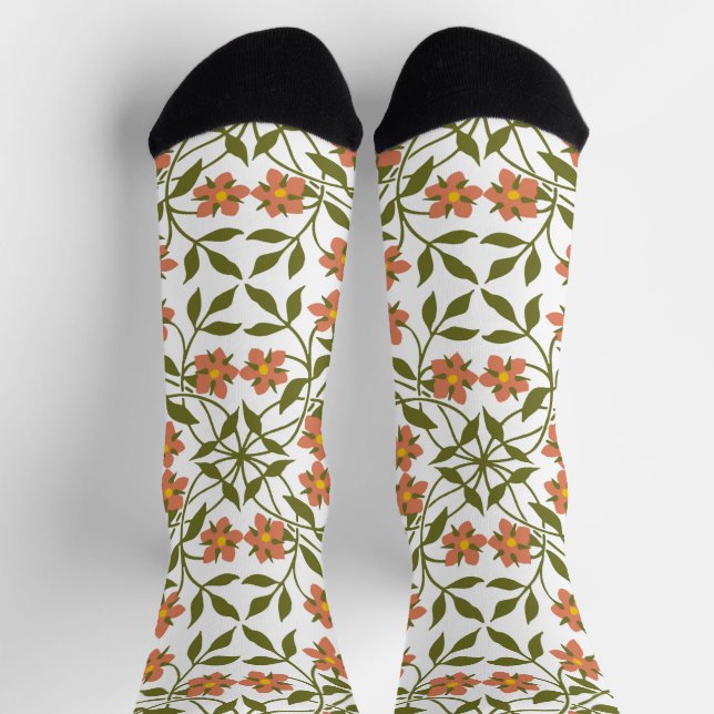 Orange Flowers, Floral Pattern, Greenery, Boho Socks (Top)