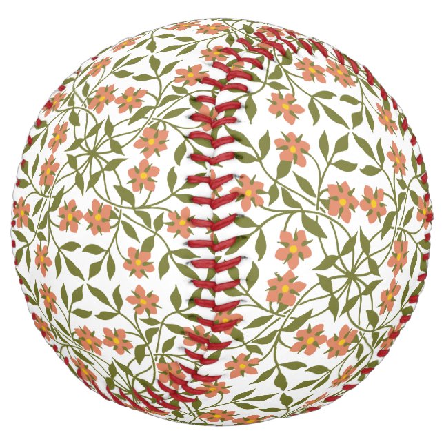 Orange Flowers, Floral Pattern, Greenery, Boho Softball (Angled)