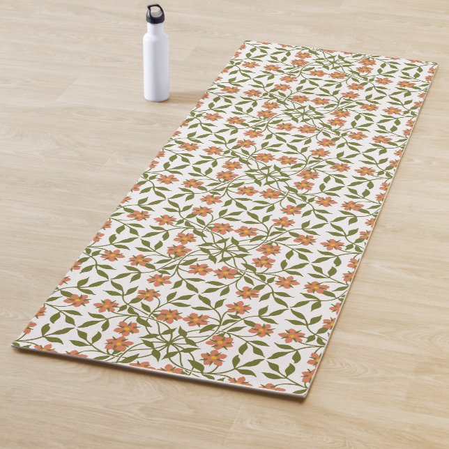 Orange Flowers, Floral Pattern, Greenery, Boho Yoga Mat (In Situ)