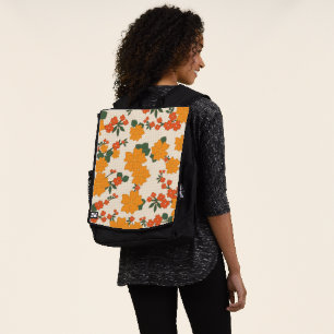 Orange Flowers, Floral Pattern, Pattern Of Flowers Backpack